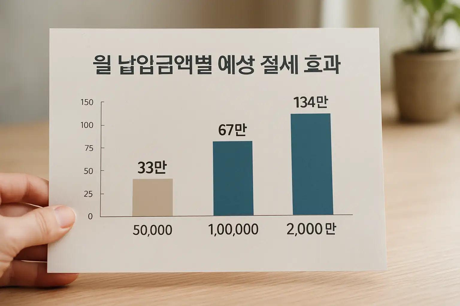 월 납입금액별 예상 절세 효과를 보여주는 인포그래픽 (월 50만·100만·200만 원 케이스 비교)