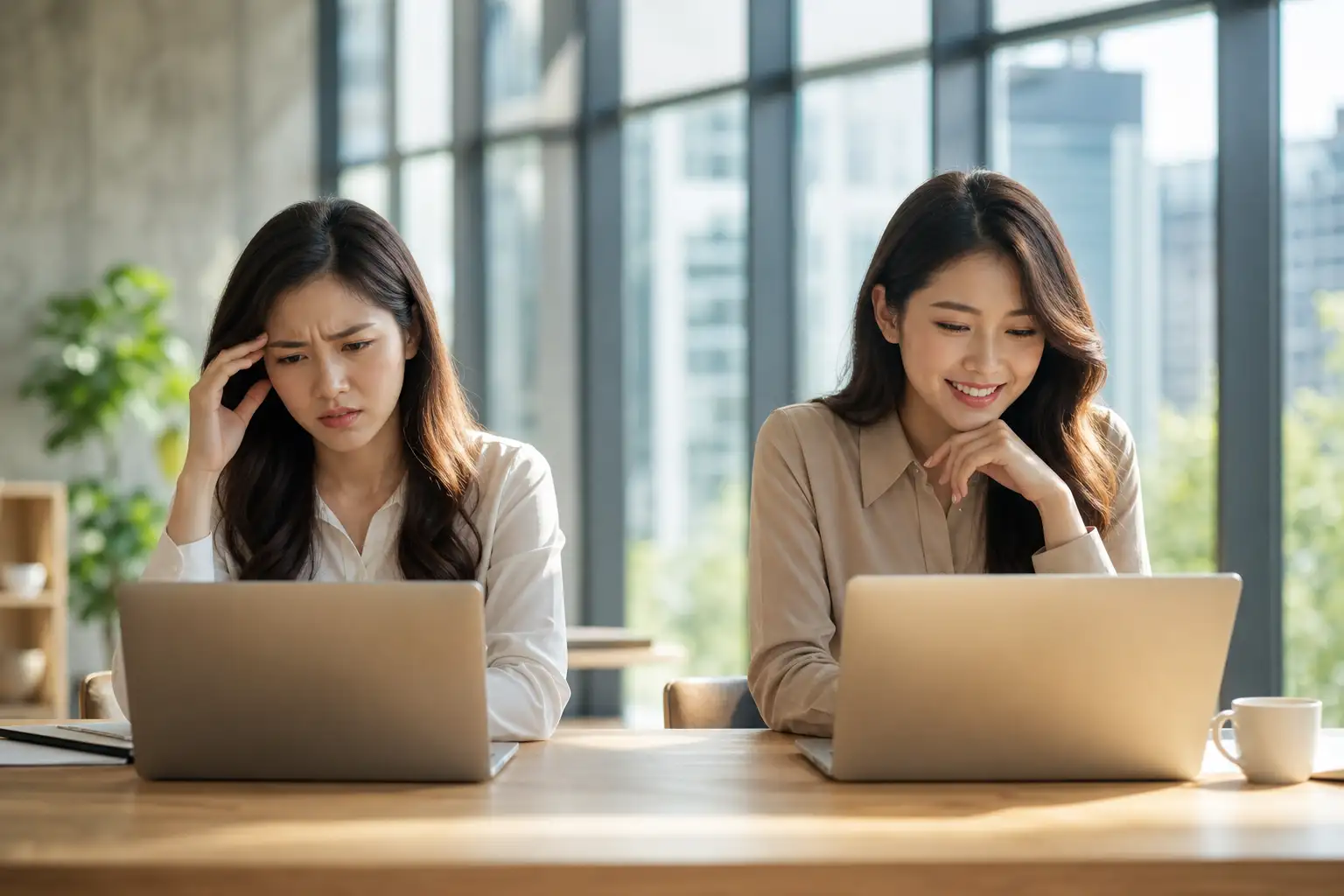 프롬프트 비교 예시 — 왼쪽에 나쁜 프롬프트(짧고 맥락 없음), 오른쪽에 좋은 프롬프트(타깃·톤·혜택·행동 유도 포함) 시각적으로 대조